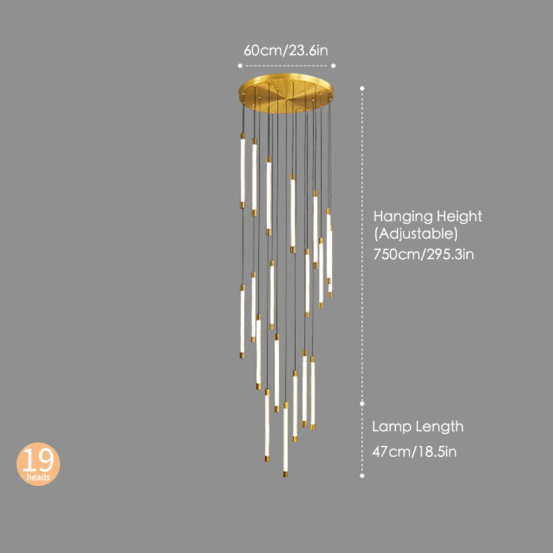 Pure Copper Cylinder Staircase chandelier