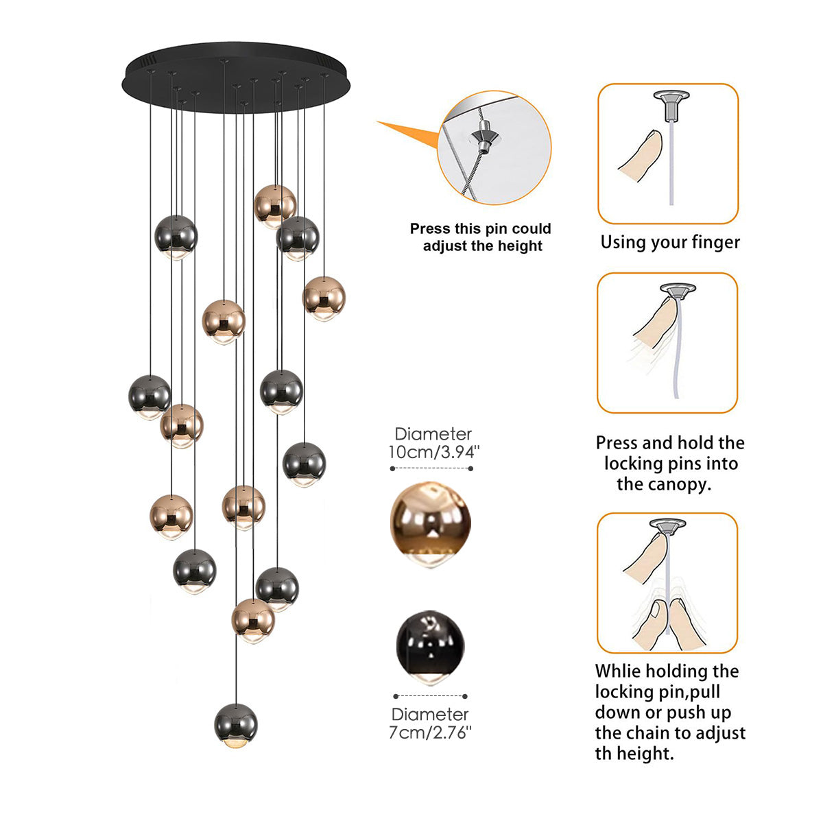 Modern Spherical Mixed Color Crystal Chandelier