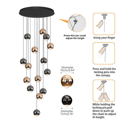 Modern Spherical Mixed Color Crystal Chandelier