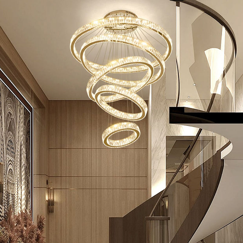 Modern Luxury Multi Circle Villa Large Crystal Chandelier